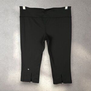 Lululemon Gather & Crow Crop Leggings Womens 8 Black Split Hem Athleisure Yoga